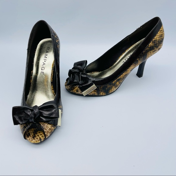 NEW Rampage Reptile Animal Print Bow Stiletto Heels - Picture 1 of 9